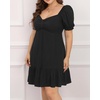image:imageTalisea Plus Size Sweetheart Neck Puff Short Sleeve Babydoll Summer DressBlack