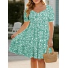 image:imageTalisea Plus Size Sweetheart Neck Puff Short Sleeve Babydoll Summer DressGreen Floral