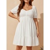 image:imageTalisea Plus Size Sweetheart Neck Puff Short Sleeve Babydoll Summer DressWhite