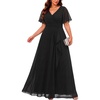 image:imagePlus Size Formal Dress Wedding Guest Chiffon V Neck Ruffle Long Dress WomenBlack