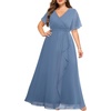 image:imagePlus Size Formal Dress Wedding Guest Chiffon V Neck Ruffle Long Dress WomenGrey Blue