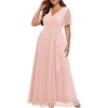 image:imagePlus Size Formal Dress Wedding Guest Chiffon V Neck Ruffle Long Dress WomenLight Pink