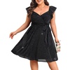 image:imagePlus Size Sparkly Cocktail Dress Wrap V Neck Ruffle Sleeve Wedding GuestBlack
