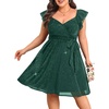image:imagePlus Size Sparkly Cocktail Dress Wrap V Neck Ruffle Sleeve Wedding GuestGreen