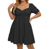 image:imageTalisea Plus Size Sweetheart Neck Puff Short Sleeve Babydoll Summer DressBlack