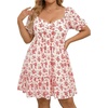 image:imageTalisea Plus Size Sweetheart Neck Puff Short Sleeve Babydoll Summer DressWhite Red Floral