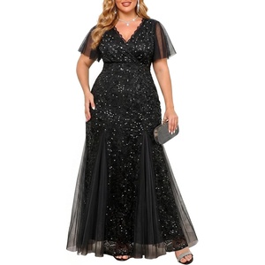 image:imagePlus Size Formal Dress Sequin Lace Mermaid Wedding Guest Maxi GownBlack