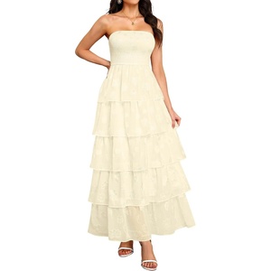 image:imageTalisea Wedding Guest Dress Jacquard Strapless Smocked Tiered Maxi DressBeige