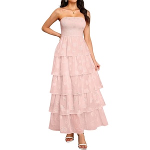 image:imageTalisea Wedding Guest Dress Jacquard Strapless Smocked Tiered Maxi DressPink