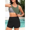 image:imageTalisea 3 Piece Tankini with Shorts  Tummy Control Swimsuit Bathing SuitsGreen and Striped