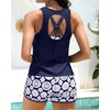 image:imageTalisea 3 Piece Tankini with Shorts  Tummy Control Swimsuit Bathing SuitsNavy Geometry