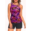 image:imageTankini Swimsuits with Shorts  Tummy Control Bathing Suits with PocketsPurple Pink Leaves
