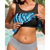 image:imageTankini Tops for Women Swimwear  Blouson Swim Top Loose Fit Bathing SuitBlue Wavy Pattern
