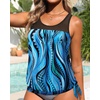 image:imageTankini Tops for Women Swimwear  Blouson Swim Top Loose Fit Bathing SuitBlue Wavy Pattern