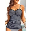 image:imageWomens Underwire Tummy Control Swimsuit Top Push Up Bathing Suit TopBlack Striped