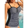 image:imageWomens Underwire Tummy Control Swimsuit Top Push Up Bathing Suit TopBlack Striped