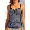 image:imageWomens Underwire Tummy Control Swimsuit Top Push Up Bathing Suit TopBlack Striped