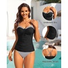 image:imageWomens Underwire Tummy Control Swimsuit Top Push Up Bathing Suit TopBlack White Stripes