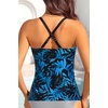 image:imageWomens Underwire Tummy Control Swimsuit Top Push Up Bathing Suit TopBlue Black Leaves