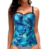 image:imageWomens Underwire Tummy Control Swimsuit Top Push Up Bathing Suit TopBlue Leaves