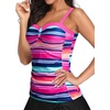 image:imageWomens Underwire Tummy Control Swimsuit Top Push Up Bathing Suit TopColorful Striped