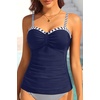 image:imageWomens Underwire Tummy Control Swimsuit Top Push Up Bathing Suit TopNavy Blue White Stripes