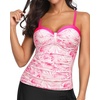 image:imageWomens Underwire Tummy Control Swimsuit Top Push Up Bathing Suit TopPink Leaves