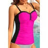 image:imageWomens Underwire Tummy Control Swimsuit Top Push Up Bathing Suit TopPink and Black