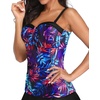 image:imageWomens Underwire Tummy Control Swimsuit Top Push Up Bathing Suit TopPurple Leaves