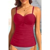 image:imageWomens Underwire Tummy Control Swimsuit Top Push Up Bathing Suit TopRed