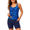 image:imageBlouson Tankini with Shorts  7 BoyLeg Two Piece Swimsuit with PocketsBlue Paisley
