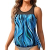 image:imageTankini Tops for Women Swimwear  Blouson Swim Top Loose Fit Bathing SuitBlue Wavy Pattern
