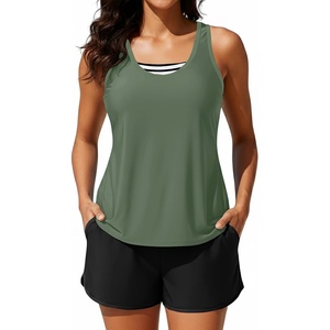 image:imageTalisea 3 Piece Tankini with Shorts  Tummy Control Swimsuit Bathing SuitsGreen and Striped