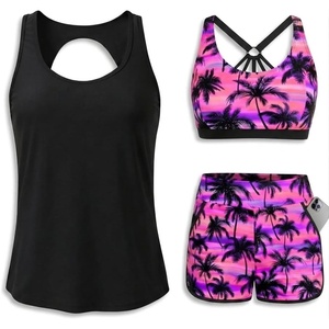 image:imageTalisea 3 Piece Tankini with Shorts  Tummy Control Swimsuit Bathing SuitsPink Palm