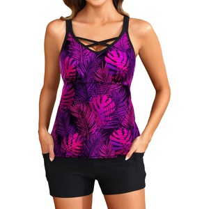 image:imageTalisea Tankini Swimsuits with Shorts  Women Two Piece Bathing Suit with Pockets Swimwear 2025Purple Leaf 1