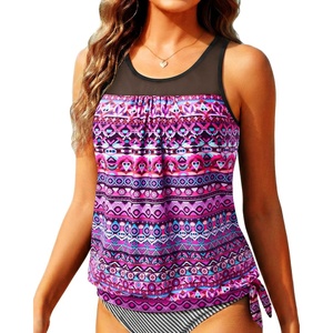 image:imageTankini Tops for Women Swimwear  Blouson Swim Top Loose Fit Bathing SuitPink Tribal