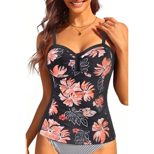 image:imageWomens Underwire Tummy Control Swimsuit Top Push Up Bathing Suit TopOrange Floral