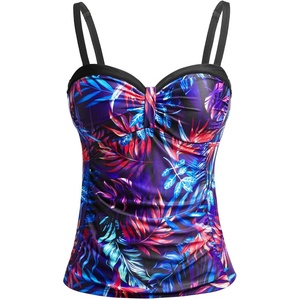 image:imageWomens Underwire Tummy Control Swimsuit Top Push Up Bathing Suit TopPurple Leaves