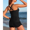 image:imageTankini Bathing Suits with Skirt Two Piece Tummy Control Twist SwimsuitsBlack With Shorts
