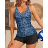 image:imageTankini Bathing Suits with Skirt Two Piece Tummy Control Twist SwimsuitsBlue Paisley With Shorts
