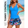 image:imageTankini Bathing Suits with Skirt Two Piece Tummy Control Twist SwimsuitsBlue Tropical Flower
