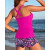 image:imageTankini Bathing Suits with Skirt Two Piece Tummy Control Twist SwimsuitsHot Pink Floral With Shorts