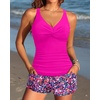 image:imageTankini Bathing Suits with Skirt Two Piece Tummy Control Twist SwimsuitsHot Pink Floral With Shorts