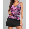 image:imageTankini Bathing Suits with Skirt Two Piece Tummy Control Twist SwimsuitsPink Striper