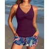 image:imageTankini Bathing Suits with Skirt Two Piece Tummy Control Twist SwimsuitsPurple Leaf With Shorts