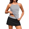image:imageTankini Bathing Suits with Skirt Two Piece Tummy Control Twist SwimsuitsStripe and Black
