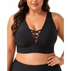 image:imageTalisea Plus Size Bikini Top Only  VNeck LaceUp Swim Bra for Large BustBlack