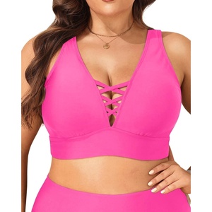 image:imageTalisea Plus Size Bikini Top Only  VNeck LaceUp Swim Bra for Large BustPink