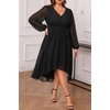 image:imagePlus Size Dresses Wedding Guest Formal Chiffon Short Sleeve High Low DressBlacklong Sleeve