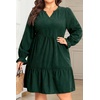 image:imagePlus Size Fall Dresses Casual Long Sleeve Corduroy Short Babydoll DressDark Green